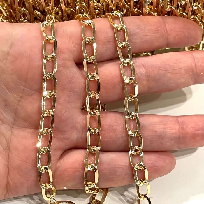 Peppy Beads Necklaces 10x6mm Gold Gourmet Chain 24 Kt Gold Plated Chain 10x6mm Gold Plated Open Link Chain Necklace Chain Peppy Beads Necklaces 10x6mm Gold Gourmet Chain 24 Kt Gold Plated Chain 10x6mm Gold Plated Open Link Chain Necklace Chain