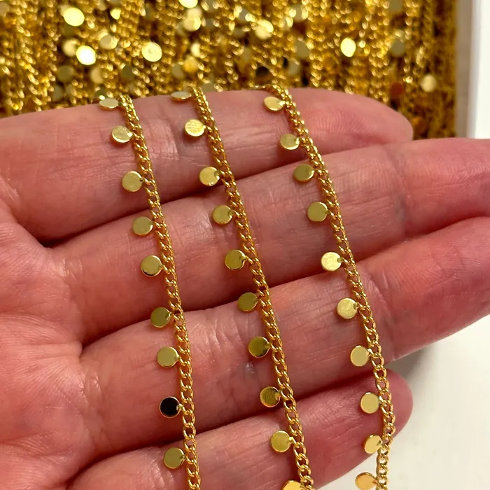 Peppy Beads Necklaces 24Kt Gold Plated 18mm Chain With 3mm Flat Round Tags