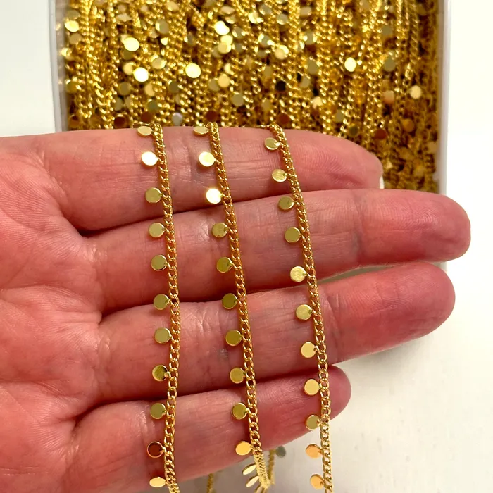 Peppy Beads Necklaces 24Kt Gold Plated 18mm Chain With 3mm Flat Round Tags Peppy Beads Necklaces 24Kt Gold Plated 18mm Chain With 3mm Flat Round Tags