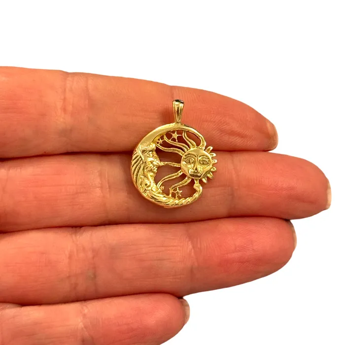 Peppy Beads Necklaces 24Kt Gold Plated Sun Moon Filigree Pendant Celestial Astrology Charm