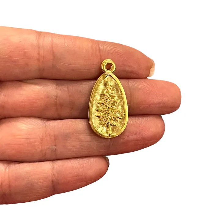Peppy Beads Necklaces 24Kt Matte Gold Plated Pine Tree Charms Gold Pine Tree Charms 2 pcs in a pack Peppy Beads Necklaces 24Kt Matte Gold Plated Pine Tree Charms Gold Pine Tree Charms 2 pcs in a pack