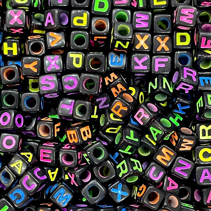 Peppy Beads Necklaces 7mm Acrylic Cube Black Alphabet Beads With Colorful Letters Assorted 500 pcs in a pack Peppy Beads Necklaces 7mm Acrylic Cube Black Alphabet Beads With Colorful Letters Assorted 500 pcs in a pack