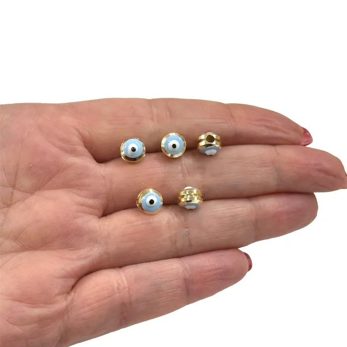 Peppy Beads Necklaces NEW 7mm 24K Gold Plated Baby Blue Evil Eye Beads 7mm 24K Gold Plated Evil Eye Spacers 5 Pcs in a Pack Peppy Beads Necklaces NEW 7mm 24K Gold Plated Baby Blue Evil Eye Beads 7mm 24K Gold Plated Evil Eye Spacers 5 Pcs in a Pack