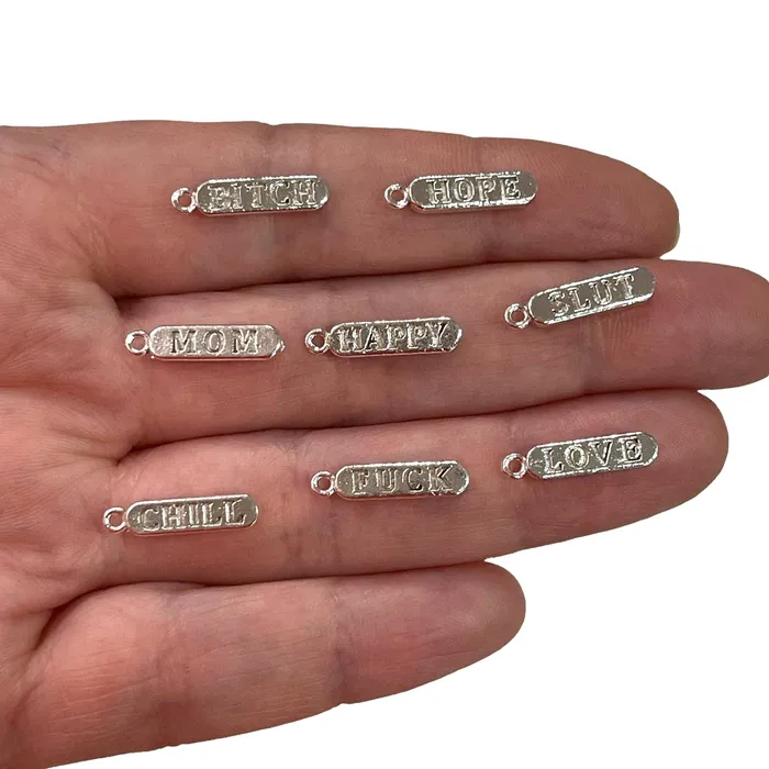 Peppy Beads Necklaces Silver Plated Brass Pill Bar Words Pendant Words Charms Love Chill HopeHappy Mom Charms Peppy Beads Necklaces Silver Plated Brass Pill Bar Words Pendant Words Charms Love Chill HopeHappy Mom Charms