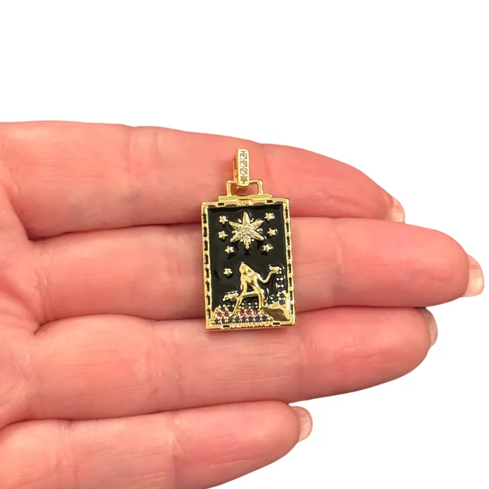 Peppy Beads Necklaces The Star Tarot Pendant La Stella Waterproof 24Kt Gold Plated Stainless Steel CZ Pendant With Attached Bail Peppy Beads Necklaces The Star Tarot Pendant La Stella Waterproof 24Kt Gold Plated Stainless Steel CZ Pendant With Attached Bail
