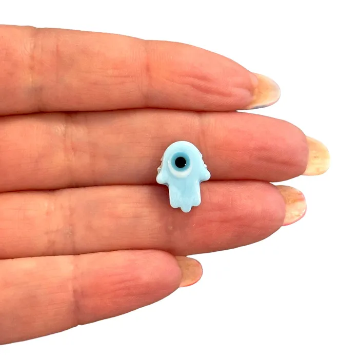 Peppy Beads Rings Hand Made Murano Glass Baby Blue Hamsa Charm