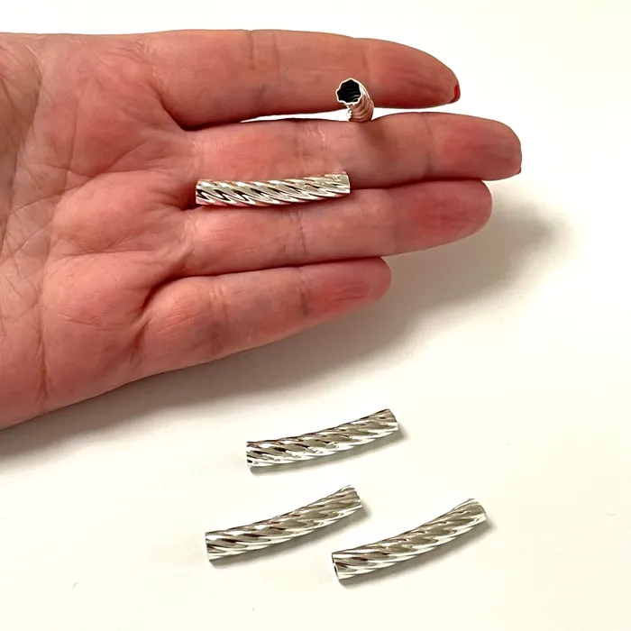 Peppy Beads Rings Silver Plated Twisted Spacer Tubes Twisted Round Tube Bars Silver Tube Bars Peppy Beads Rings Silver Plated Twisted Spacer Tubes Twisted Round Tube Bars Silver Tube Bars