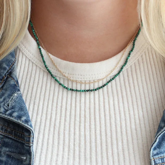 Petite Malachite Gemstone Beaded Necklace Kris Nations Necklaces