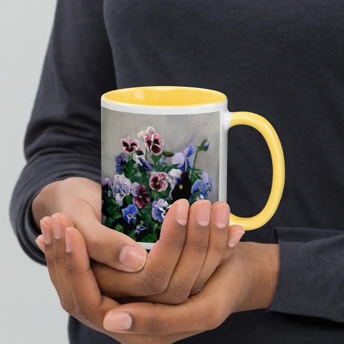Portraits by NC Necklaces Pansies Mug with Color Inside