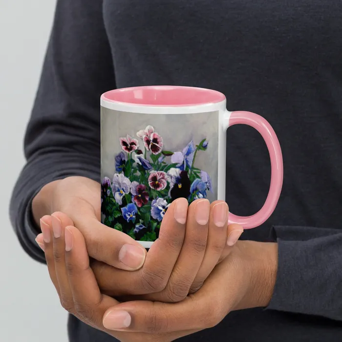 Portraits by NC Necklaces Pansies Mug with Color Inside Portraits by NC Necklaces Pansies Mug with Color Inside
