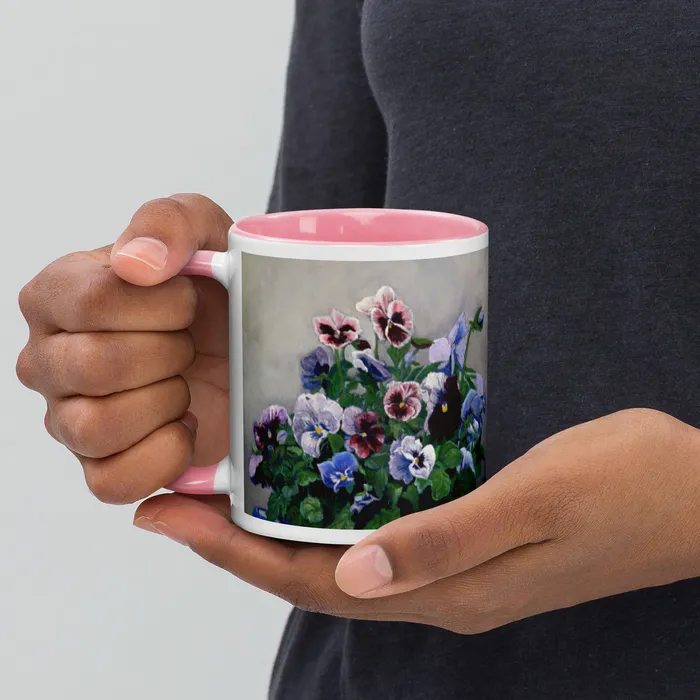 Portraits by NC Necklaces Pansies Mug with Color Inside Portraits by NC Necklaces Pansies Mug with Color Inside