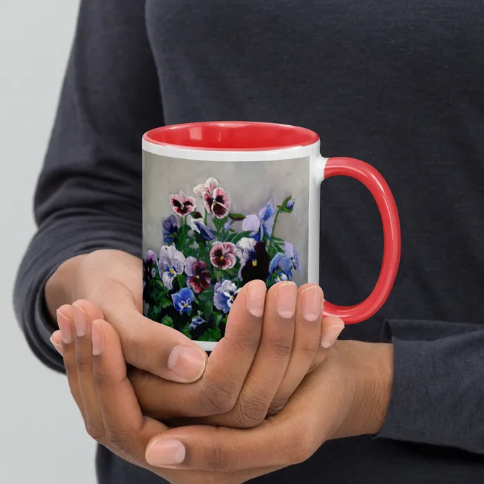 Portraits by NC Necklaces Pansies Mug with Color Inside Portraits by NC Necklaces Pansies Mug with Color Inside
