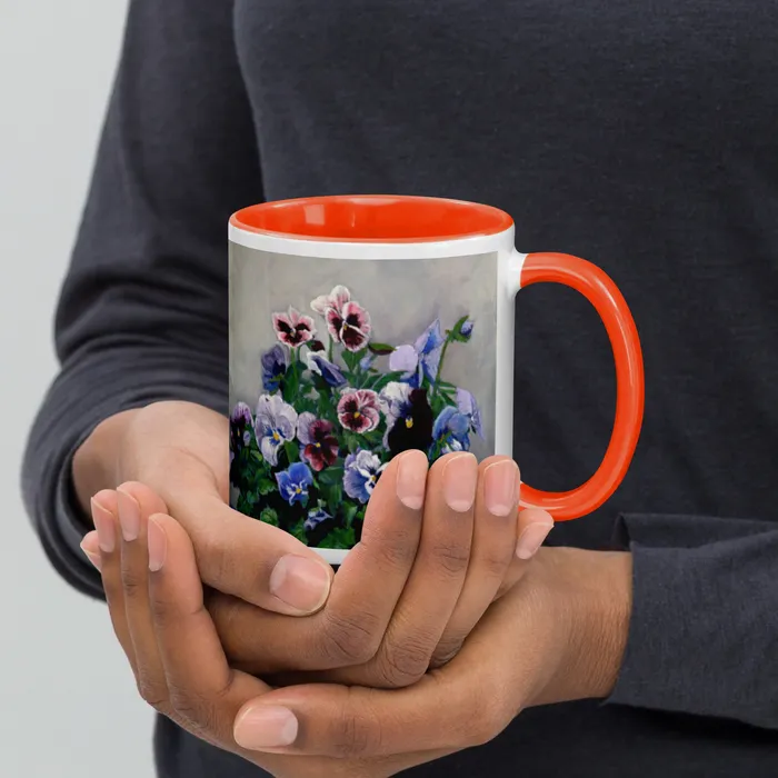 Portraits by NC Necklaces Pansies Mug with Color Inside Portraits by NC Necklaces Pansies Mug with Color Inside