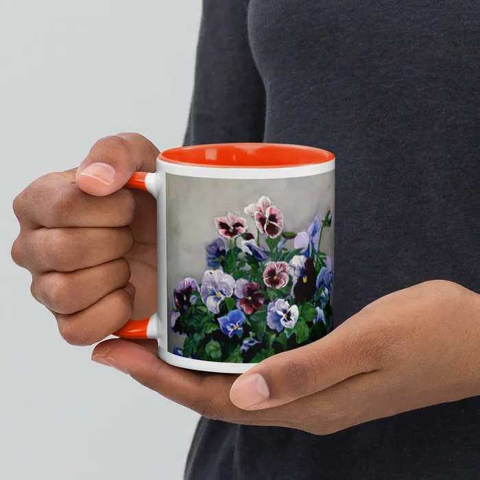 Portraits by NC Necklaces Pansies Mug with Color Inside Portraits by NC Necklaces Pansies Mug with Color Inside