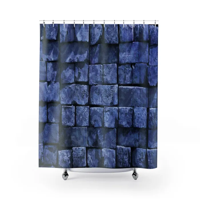 Portraits by NC Rings Shower Curtains Blue Bricks Design