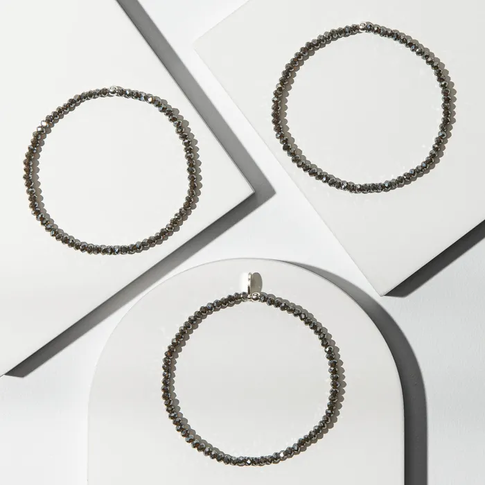 RACHEL LYNN CHICAGO Bracelets 2mm Metallic Gray Triple Stack Beaded Bracelet