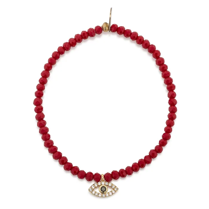 RACHEL LYNN CHICAGO Bracelets 2mm Red Crystal and Yellow Evil Eye Charm Bracelet