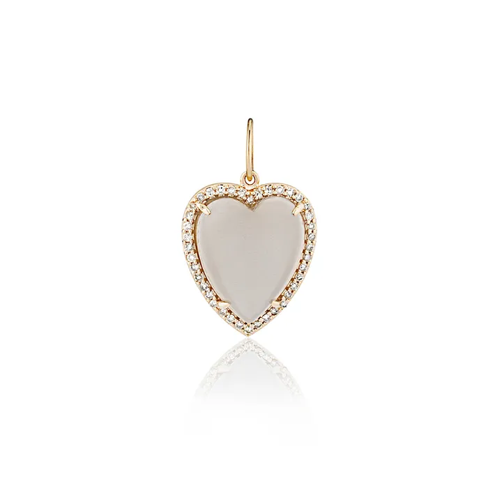 RACHEL LYNN CHICAGO Charm Necklaces Yellow Gold Diamond and Grey Moonstone Chubby Heart Charm RACHEL LYNN CHICAGO Charm Necklaces Yellow Gold Diamond and Grey Moonstone Chubby Heart Charm