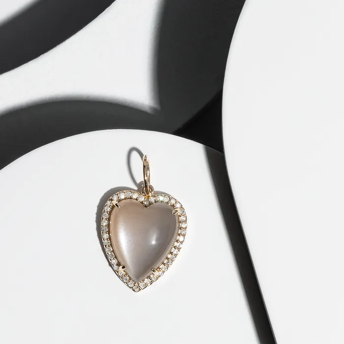 RACHEL LYNN CHICAGO Charm Necklaces Yellow Gold Diamond and Grey Moonstone Chubby Heart Charm