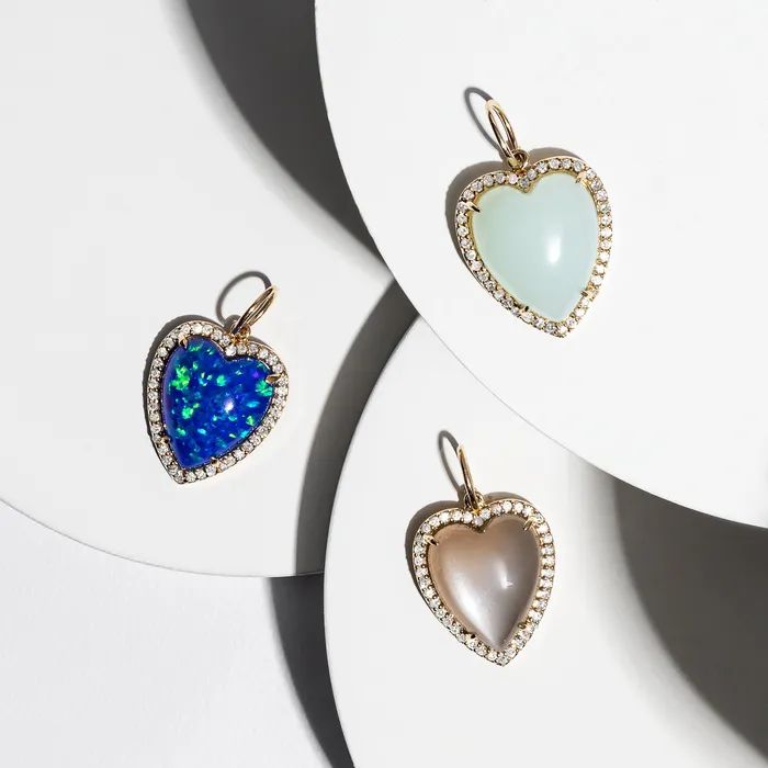 RACHEL LYNN CHICAGO Charm Necklaces Yellow Gold Diamond and Grey Moonstone Chubby Heart Charm