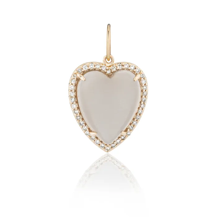 RACHEL LYNN CHICAGO Charm Necklaces Yellow Gold Diamond and Grey Moonstone Chubby Heart Charm