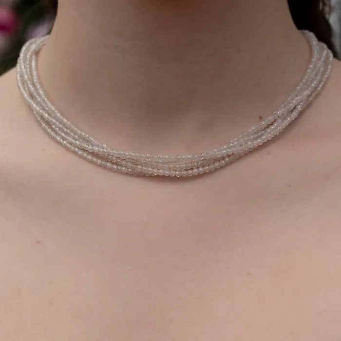RACHEL LYNN CHICAGO Necklaces 2mm Itsy Sheer White Moonstone 5 Strand Beaded Necklace