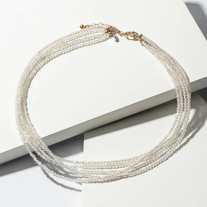RACHEL LYNN CHICAGO Necklaces 2mm Itsy Sheer White Moonstone 5 Strand Beaded Necklace