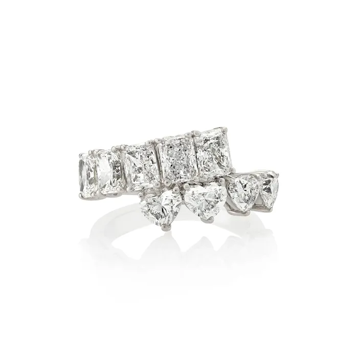 RACHEL LYNN CHICAGO Rings 18 Karat White Gold Radiant and Heart Diamond Bypass Ring