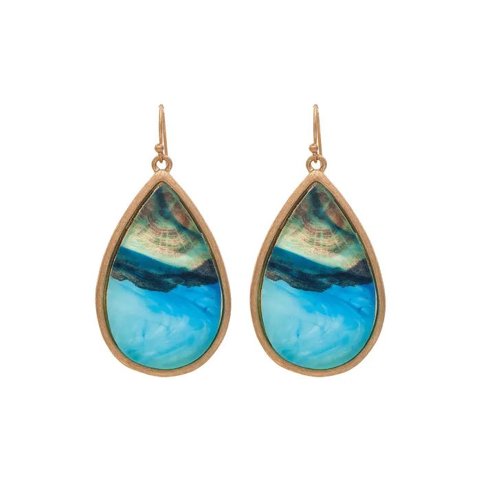 RAINJEWELRY Earrings Rain Gold and Blue Ocean Teardrop Earrings