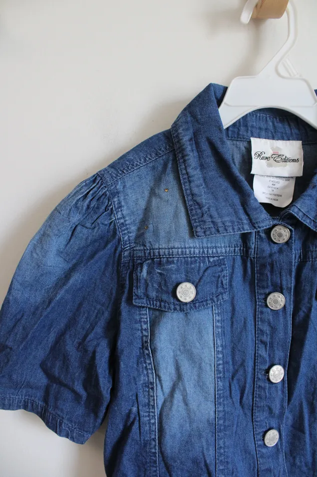 Rare Editions PreStyled Sets Rare Editions Chambray Puffed Sleeve Gold Studded Cropped Shirt Youth 14