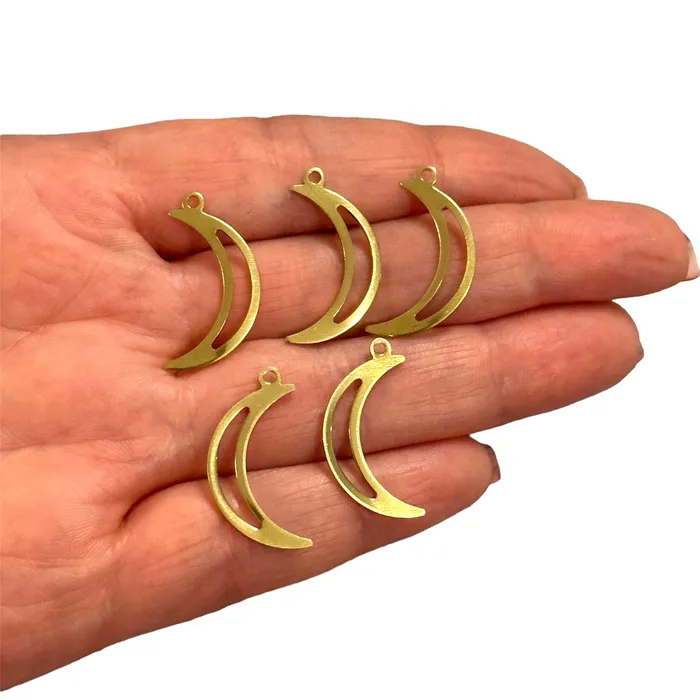 Raw Brass Crescent Charms 5 pcs in a pack Peppy Beads Earrings