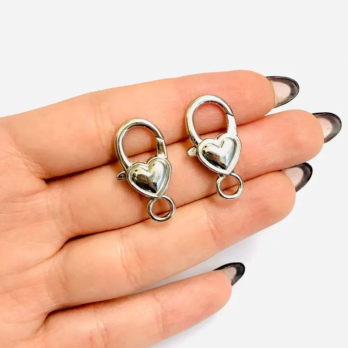 Rhodium Plated Heart Shape Large Lobster Clasps 2 pcs in a pack Peppy Beads Earrings Rhodium Plated Heart Shape Large Lobster Clasps 2 pcs in a pack Peppy Beads Earrings