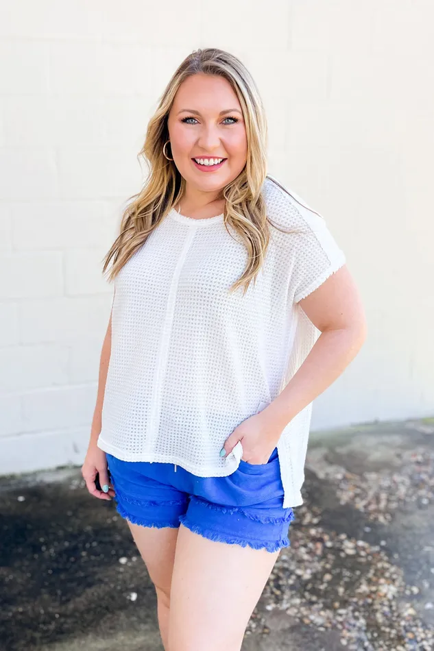 Rings A Way Out Waffle Knit Top White Umgee
