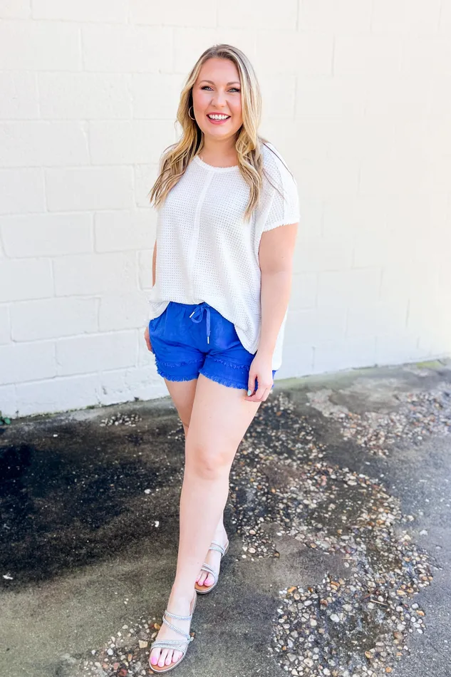 Rings A Way Out Waffle Knit Top White Umgee