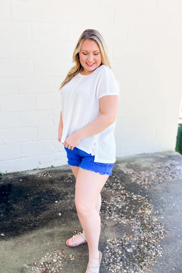 Rings A Way Out Waffle Knit Top White Umgee