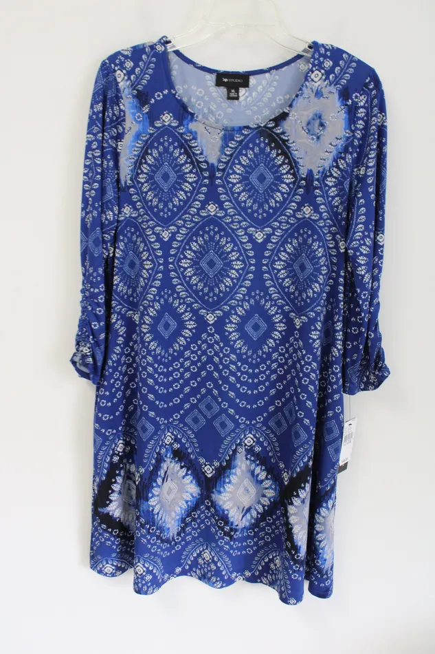 Rings AB Studio NEW AB Studio Blue Patterned Dress XL