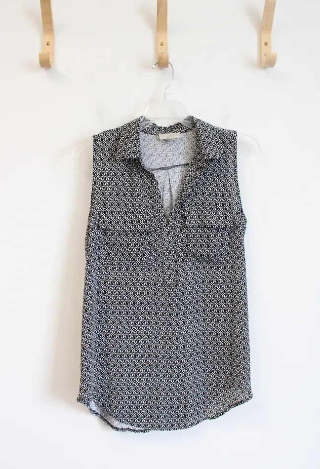 Rings Ann Taylor LOFT LOFT Black White Patterned Sleeveless Top S