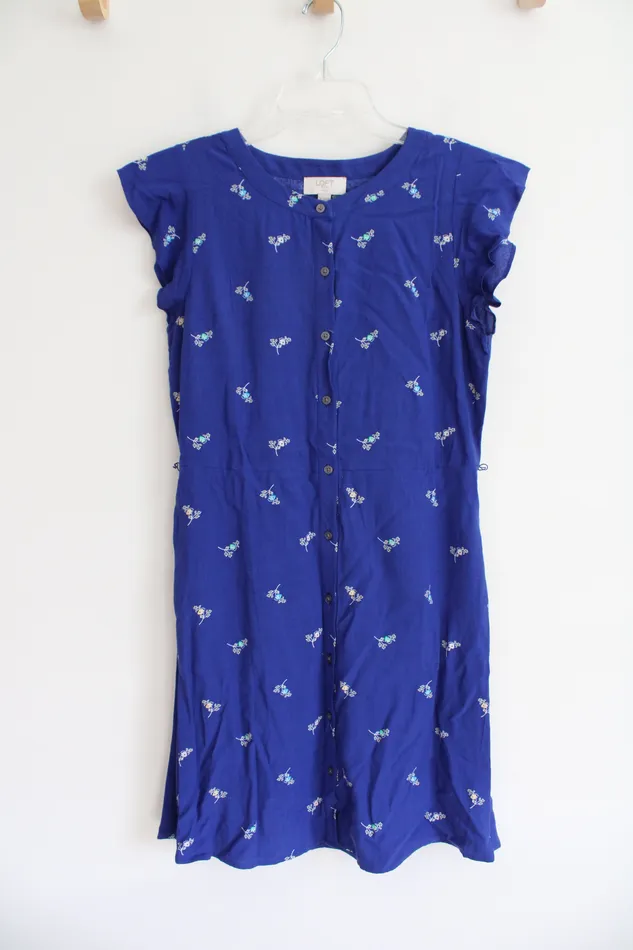 Rings Ann Taylor LOFT LOFT Blue Floral Button Down Dress 4 Petite