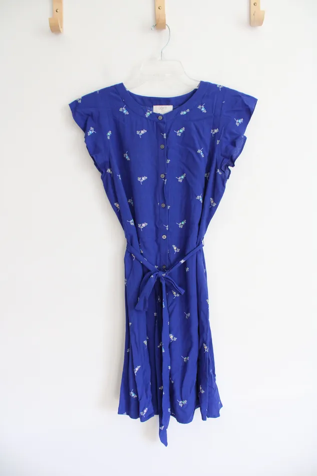 Rings Ann Taylor LOFT LOFT Blue Floral Button Down Dress 4 Petite