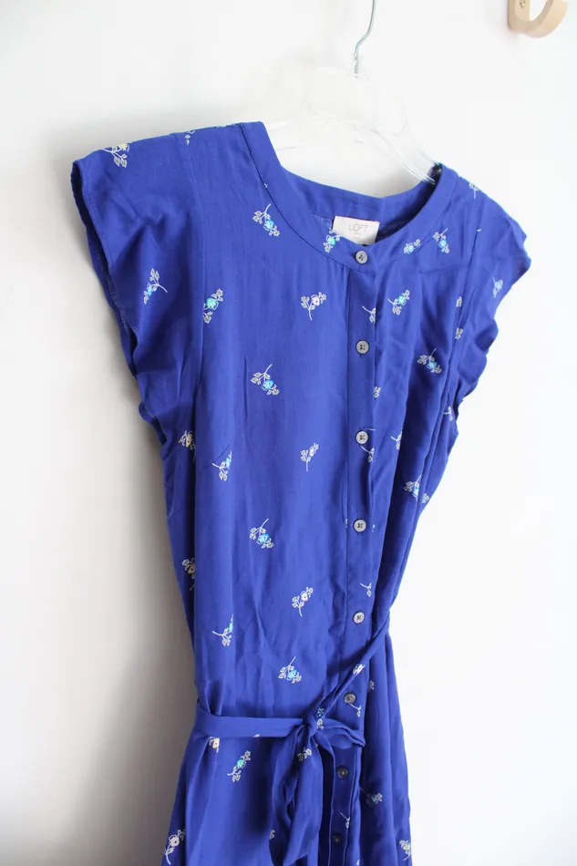 Rings Ann Taylor LOFT LOFT Blue Floral Button Down Dress 4 Petite