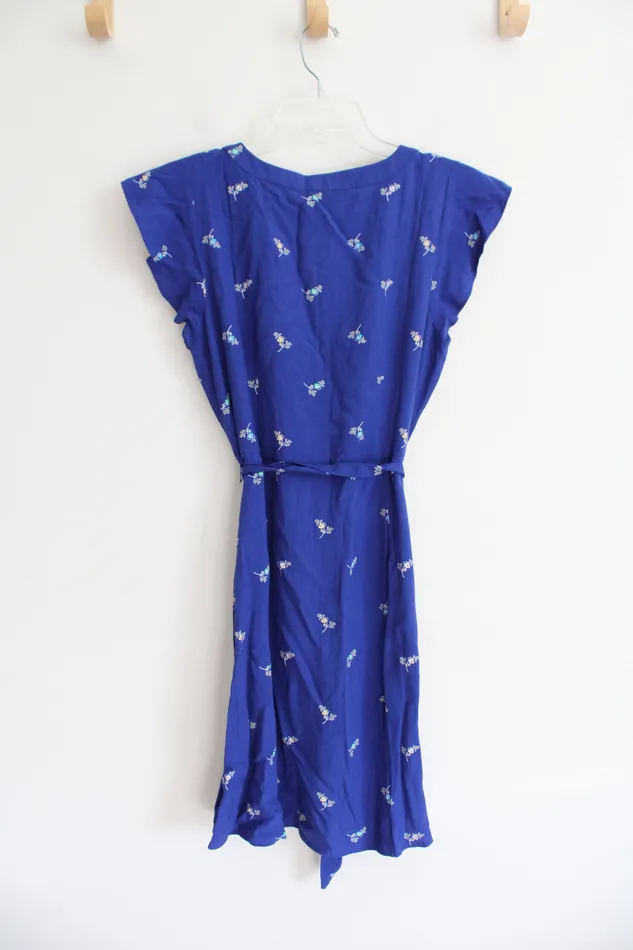Rings Ann Taylor LOFT LOFT Blue Floral Button Down Dress 4 Petite