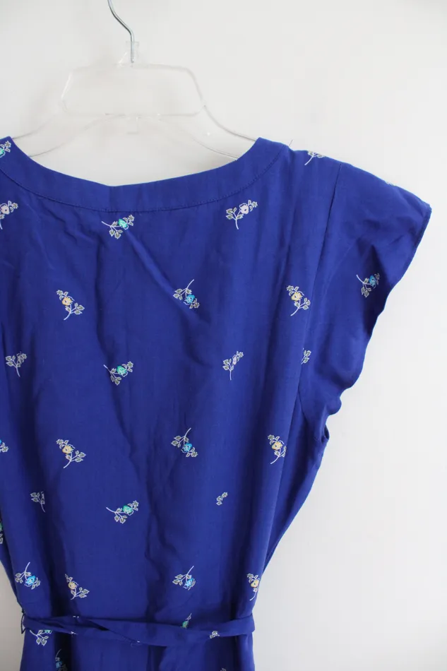 Rings Ann Taylor LOFT LOFT Blue Floral Button Down Dress 4 Petite