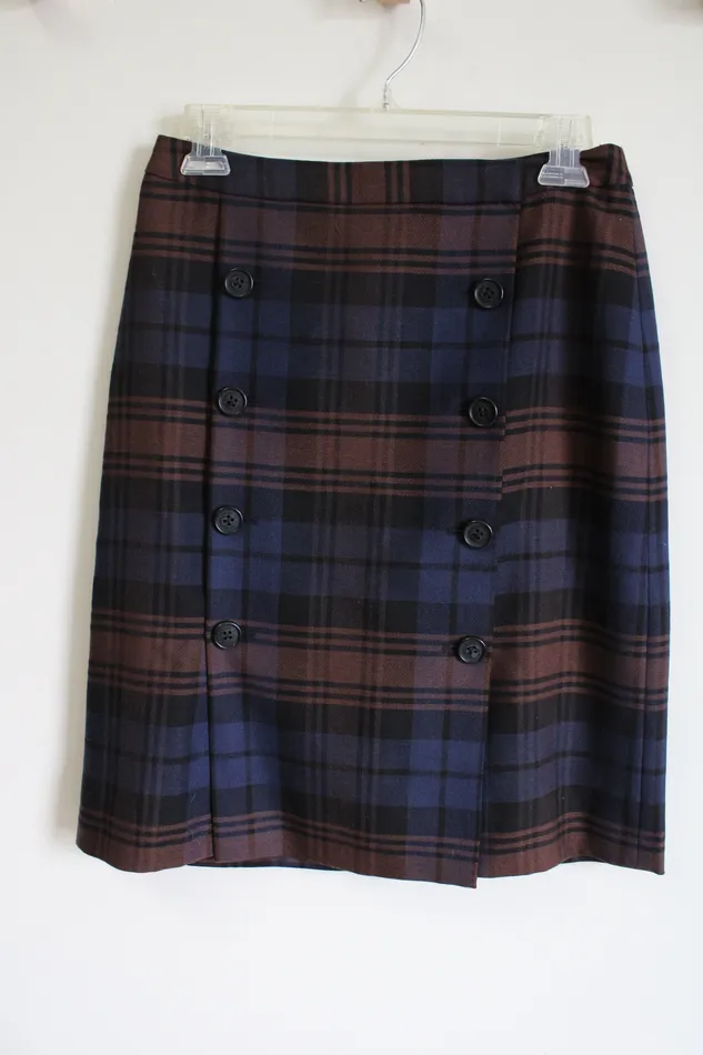 Rings Brooks Brothers NEW 346 Brooks Brothers Blue Brown Plaid Wool Skirt 2