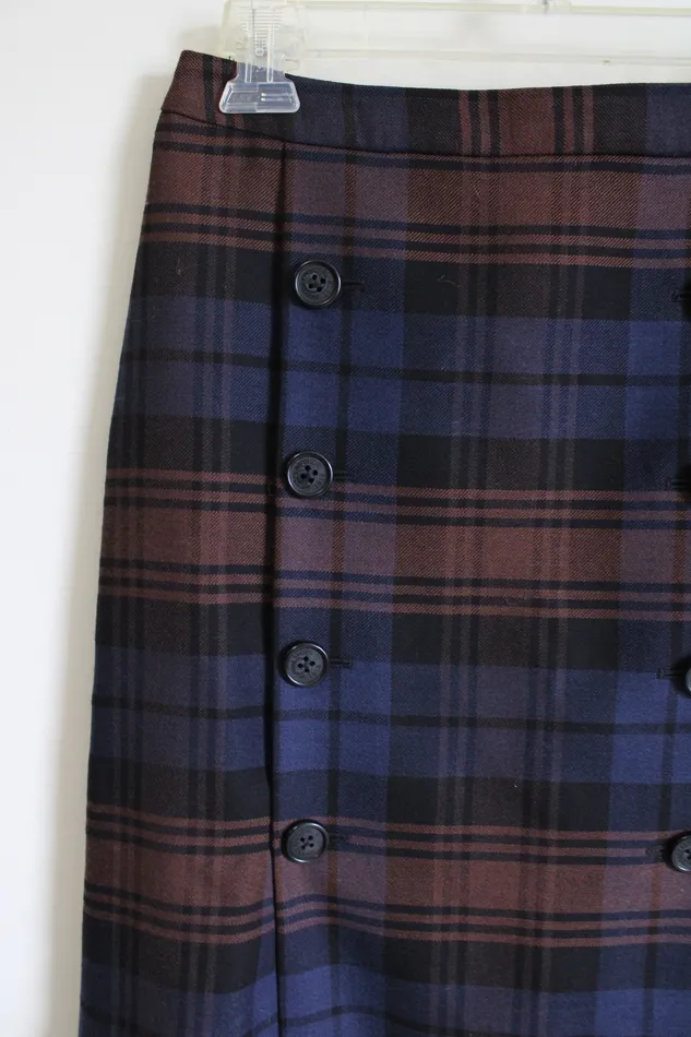 Rings Brooks Brothers NEW 346 Brooks Brothers Blue Brown Plaid Wool Skirt 2