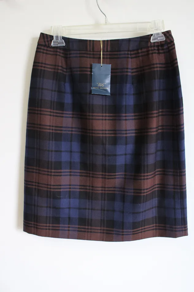 Rings Brooks Brothers NEW 346 Brooks Brothers Blue Brown Plaid Wool Skirt 2