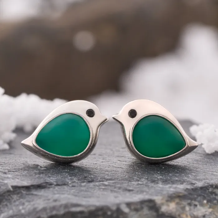 Rings Chadds Ford Jewelry Sterling Silver Green Agate Gemstone Birdie Studs