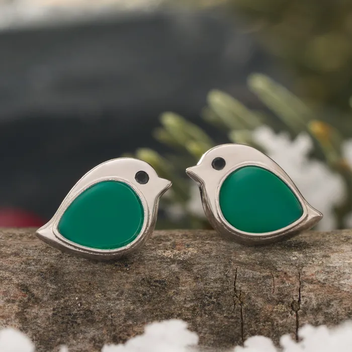 Rings Chadds Ford Jewelry Sterling Silver Green Agate Gemstone Birdie Studs