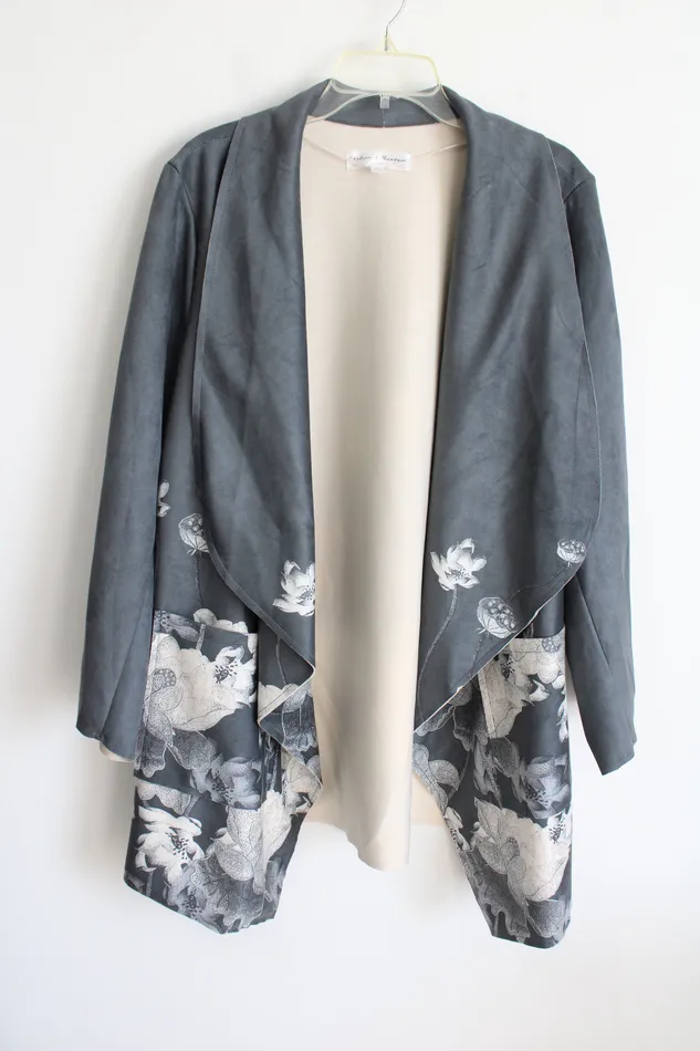 Rings Chelsea Theodore Chelsea Theodore Gray Floral Sueded Cardigan Jacket 3X Rings Chelsea Theodore Chelsea Theodore Gray Floral Sueded Cardigan Jacket 3X