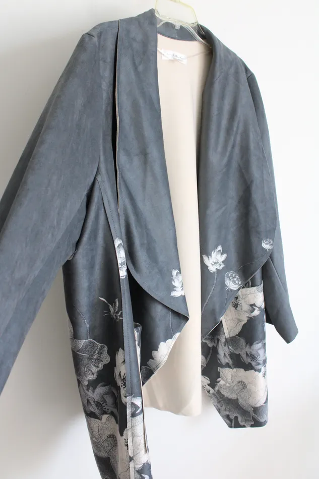 Rings Chelsea Theodore Chelsea Theodore Gray Floral Sueded Cardigan Jacket 3X