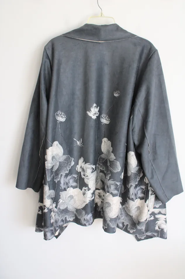 Rings Chelsea Theodore Chelsea Theodore Gray Floral Sueded Cardigan Jacket 3X